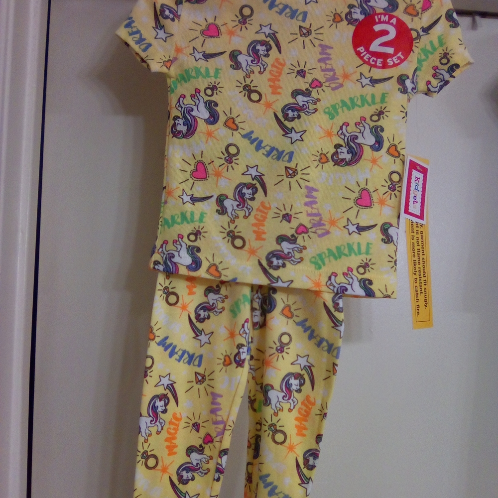 Kids Sparkle Unicorn Pajama Set - Yellow